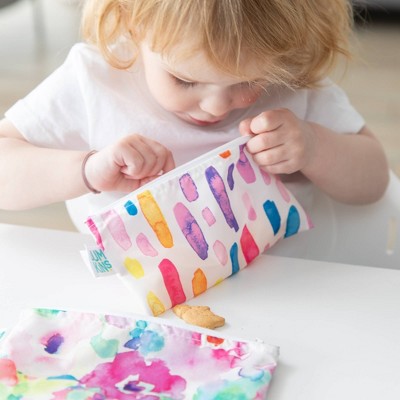 Bumkins Reusable Snack Bag 2pk - Watercolor/Brush Stroke: BPA-Free, Nylon Material, 7x7 Inches