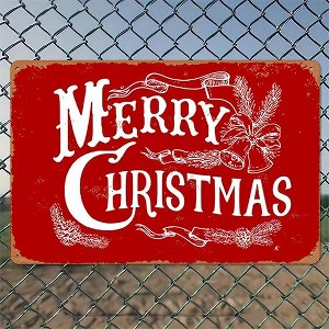 Lomsoe Merry Christmas Sign Bells Christmas Decor Rustic Aluminum Wall Art Christmas Metal Tin Sign Christmas Gift 8x12in - 1 of 1