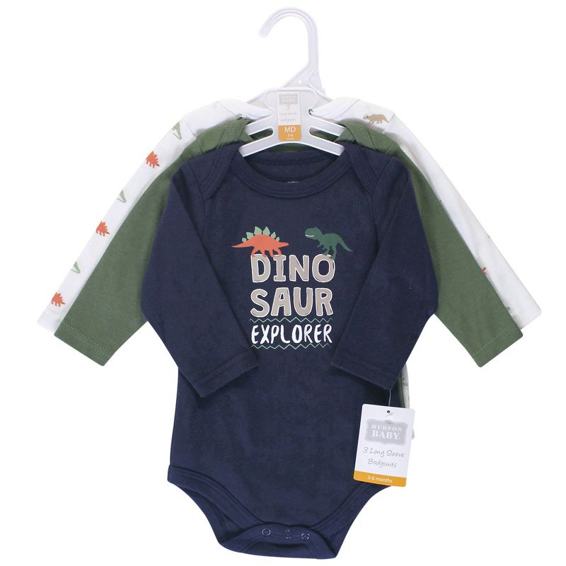 Hudson Baby Infant Boy Cotton Long-Sleeve Bodysuits 3pk, Dinosaur Explorer, 3 of 4