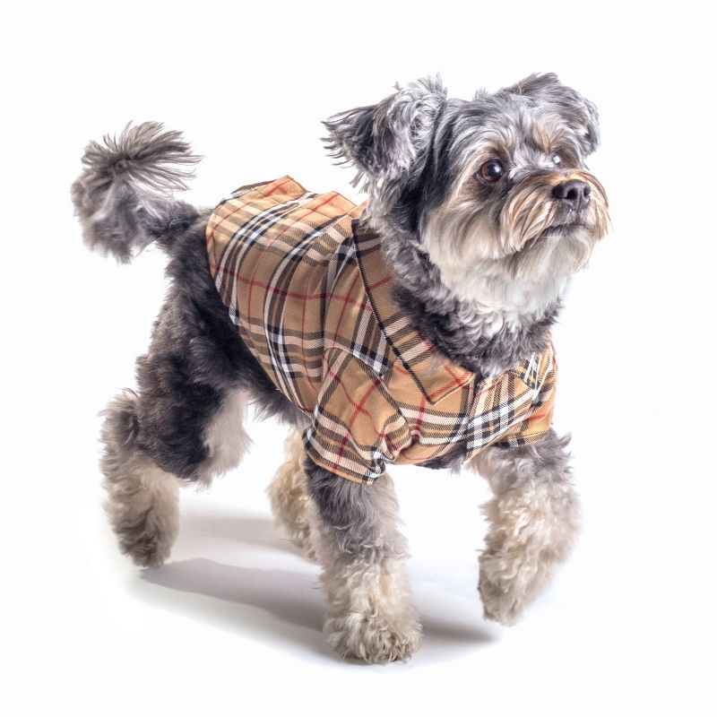 The Worthy Dog Beige Plaid Flannel Button Up Look Pet Shirt, 2 of 5