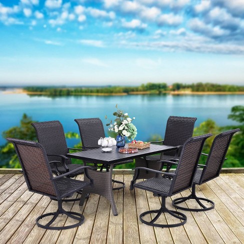 7pc Patio Dining Set With 360 Swivel, Patio Dining Set Swivel Chairs