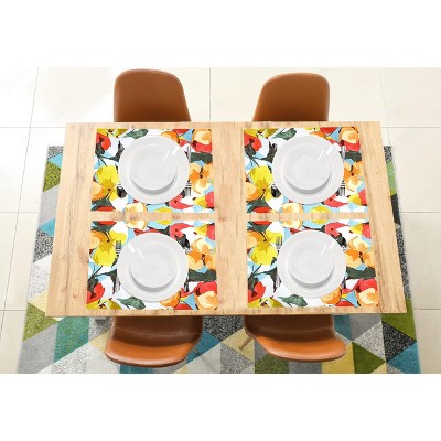 Vibrant Floral Polyester Placemats Set of 8 for Indoor/Outdoor Dining