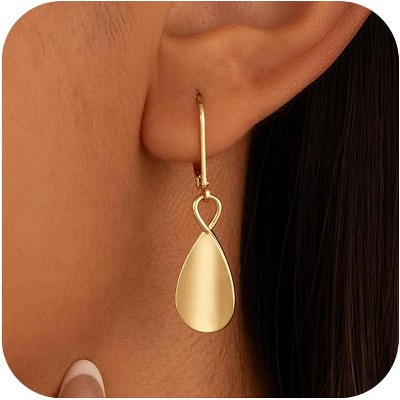 Gold Dangle Earrings for Women, 14K Gold Plated LightweightTeardrop Drop Earrings, Trendy Leverback Minimalist Jewelry for