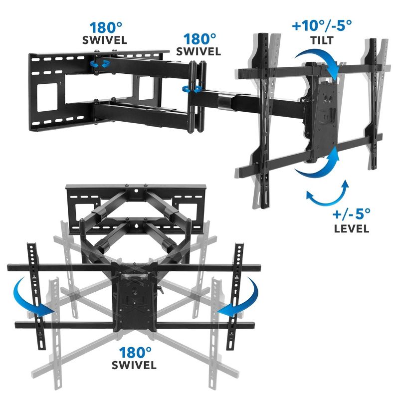 Mount-It! Long Extension TV Mount, Dual Arm Full Motion Wall Bracket with 36 inch Extended Articulating Arm, Fits Screen Sizes 42 to 90 Inch, 176 Lbs., 4 of 8