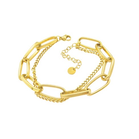 Adornia Tarnish Resistant 14k Gold Plated Oversized Paper Clip Mixed Chain Bracelet - image 1 of 3