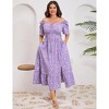 YESFASHION Womens Plus Size Square Neck Floral Print Summer Dress Ruffle Short Sleeve Tie Front Slit Hem Boho Maxi Dress - 3 of 4
