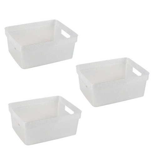 Simplify 2 Pack Slide 2 Stack It Plastic Shallow Storage Baskets, White 