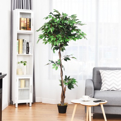 5.5-Foot Green Polyester Ficus Tree with Black Plastic Pot