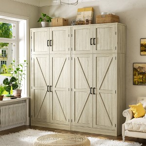 Besiost Farmhouse Kitchen Storage Cabinet with 4 Barn Doors, 71" Tall Kitchen Pantry Cabinet with Shelves - 1 of 4