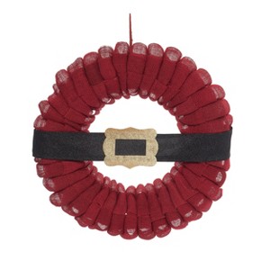 Transpac Foam 19.29 in. Red Christmas Santa’s Burlap Belt Wreath - 1 of 2