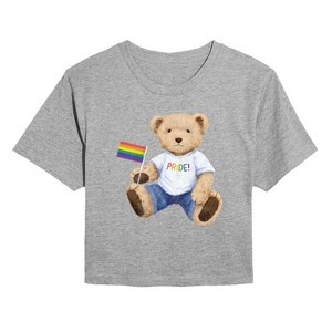 Women's - Instant Message - Pride Teddy Bear Cropped Graphic T-Shirt - 1 of 4