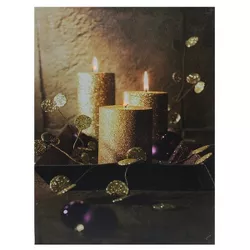 Northlight LED Lighted Glittery Gold Flickering Candles Christmas Canvas Wall Art 15.75" x 11.75"