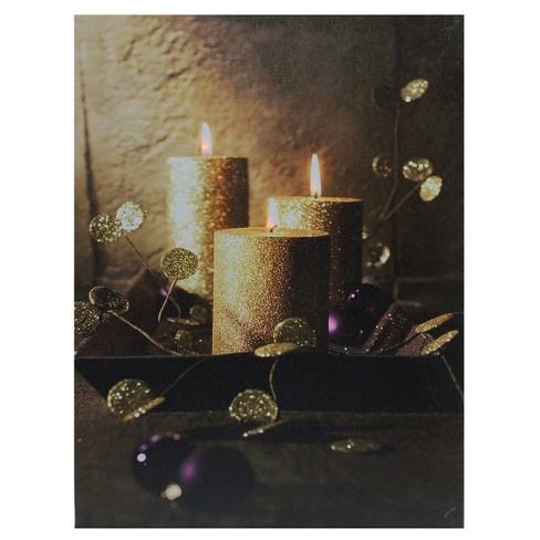 Northlight LED Lighted Glittery Gold Flickering Candles Christmas Canvas Wall Art 15.75" x 11.75" - image 1 of 4