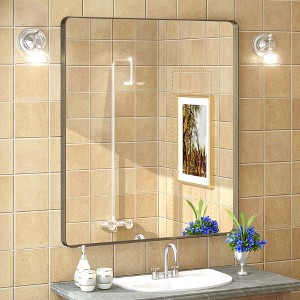 Apmir 32 in. W x 36 in. H Rectangular Aluminum Alloy Framed and Tempered Glass Wall Mirror in Brushed Bronze - 1 of 4
