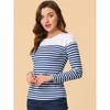 INSPIRE CHIC Women's Color Block Round Neck Long Sleeves Striped Basic T-Shirt - 3 of 4