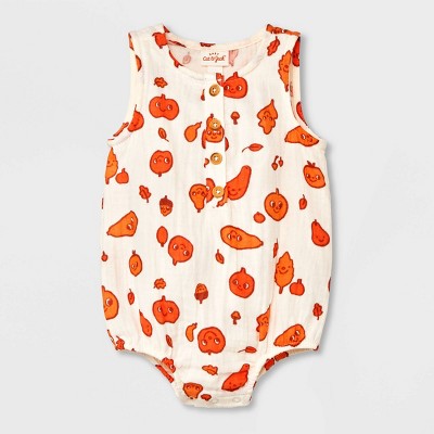 Image of Baby Autumn Gauze Short Sleeve Romper - Cat & Jack™ Cream 6-9M