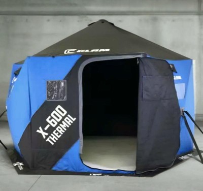 Clam C-720 2-6 Person Portable 6 X 12 Foot Pop-up Ice Fishing Angler Double  Thermal Hub Shelter Tent With Anchors, Tie Ropes, And Carrying Bag : Target