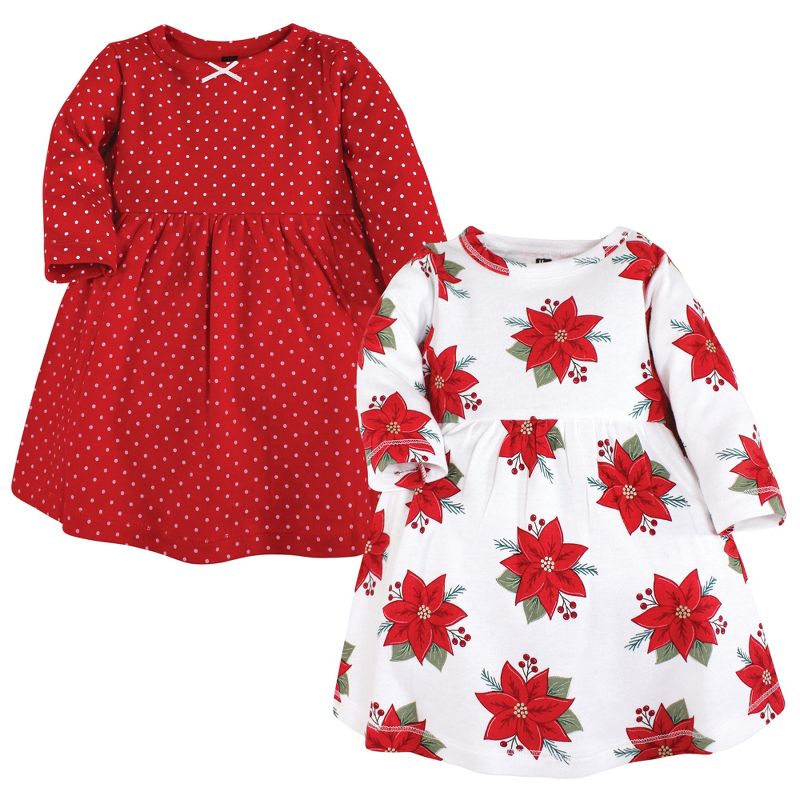 Hudson Baby Infant and Toddler Girl Cotton Dresses, Poinsettia Dot, 1 of 5