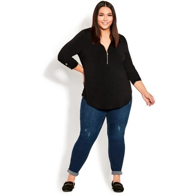 AVENUE | Women's Plus Size Chloe Zip Plain Top - black - 14W