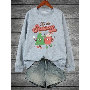 Women's Plus Size Sweatshirt Cartoon Letter Print Long Sleeve Casual Pullover Tops - 1 of 4