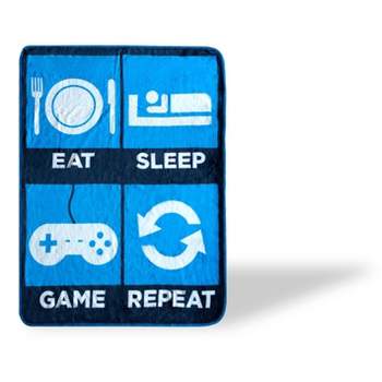 Just Funky Eat Sleep Game Repeat Large Gamer Fleece Throw Blanket | 60 x 45 Inches