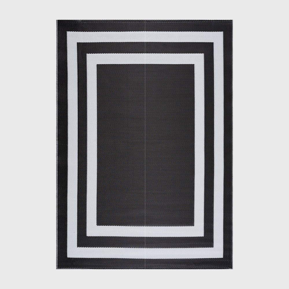 Photos - Area Rug Playa Rug 5'x7' Paris Recycled Plastic Woven Indoor Outdoor Folded Floor Mat Black and White: UV, Fade & Water-Resistant, Ho