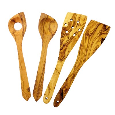 French Home Laguiole 4pc Olive Wood Kitchen Utensil Set