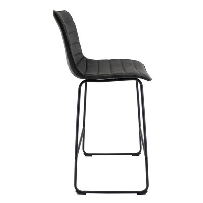 Charcoal Black Modern Leather Bar Stools with Iron Base, Set of 2