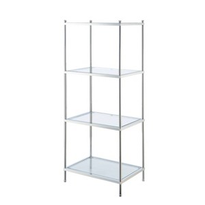 43" Royal Crest 4 Tier Tower Chrome - Breighton Home: Modern Glass & Metal Vertical Shelving Unit - 1 of 4