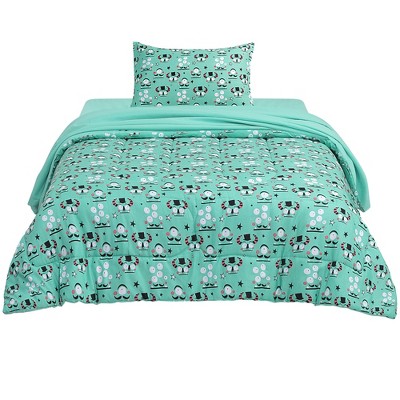 PiccoCasa Kids Cute Cartoon Pattern for All-seasons Microfiber Comforter Set 4 Pcs Green Twin