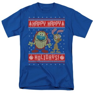 Men's Ren & Stimpy Happy Happy Holidays Ugly Christmas Sweater T-Shirt - 1 of 4