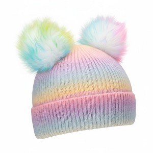 FAAYFIAN Colorful Pompom Knitted Beanie Hat for Kids Age 7-12 Winter Ski Hat Outdoor Ear Warmer - 1 of 4