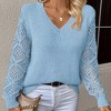 Womens V Neck Tops Lace Knit Long Sleeve Casual Pullover Sweater Top - 4 of 4