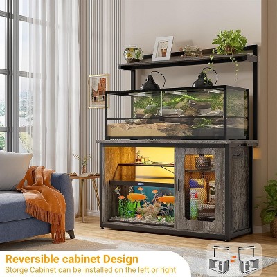 Aheaplus Fish Tank Stand with Hutch and Storage Cabinet, Aquarium Cabinet with Power Outlet & LED Light