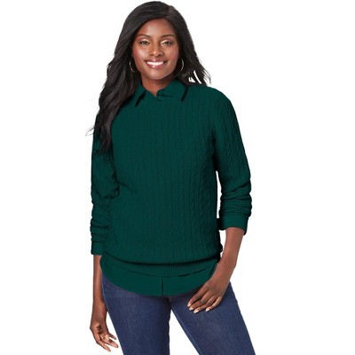 Jessica London Women's Plus Size Cable Crewneck Sweater