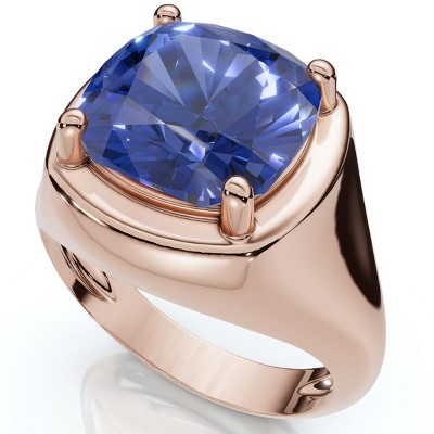 Pompeii3 5Ct Cushion Blue Sapphire Button Ring 14k Gold Lab Created