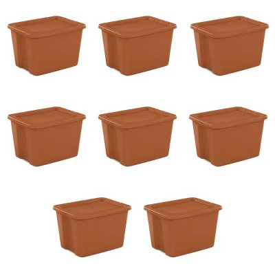 (8 Pack )18 Gallon Tote, Plastic Storage Bin with Snap-on Lid, Ideal for Fall and Halloween Linens, Costumes, D¨¦cor, and More, Turmeric