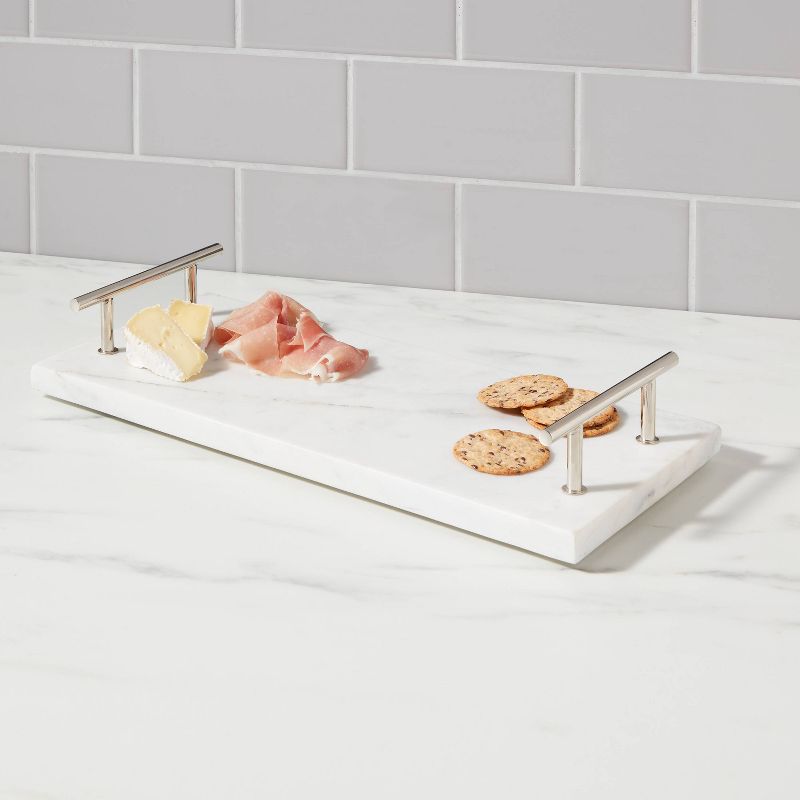 14&#34; x 6&#34; Marble Serving Tray with Metal Handles White - Threshold&#8482;, 3 of 8