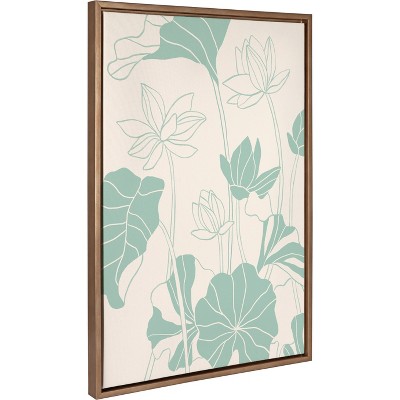 Large Green and Beige Lotus Garden Canvas Print with Polystyrene Frame