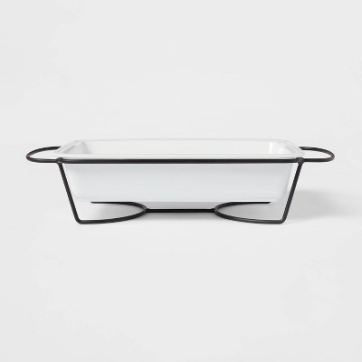 3qt Porcelain Beaded Rim Baking Dish White with Metal Rack - Threshold™