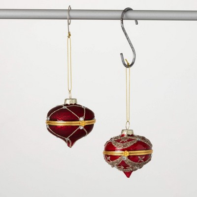 2.5"H Sullivans Dark Red Box Christmas Ornament Set of 2, Christmas Tree Decor