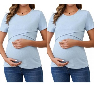 INSPIRE CHIC Women's 2 Pack Nursing Shirts Ribbed Knit Short