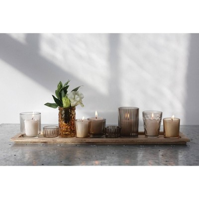 Brown Wood Tray with 9 Glass Votive Holders