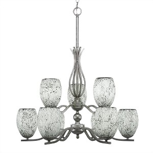 Toltec Lighting Revo 9 - Light Chandelier in  Aged Silver with 5" Black Fusion Shade - 1 of 1