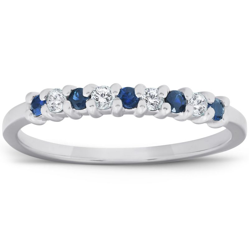Pompeii3 1/4CT Blue Sapphire & Diamond Wedding Ring 10K White Gold, 1 of 6