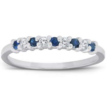 Pompeii3 1/4CT Blue Sapphire & Diamond Wedding Ring 10K White Gold