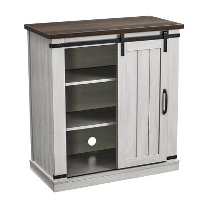 Coast-to-Coast Barn Door TV Stand in Off-White with Adjustable Shelves