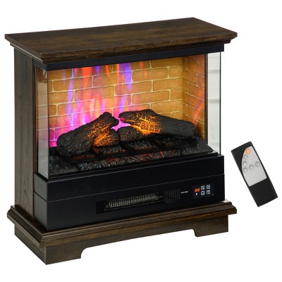 Syemin Indoor Fireplaces Electric Fireplace Stove, 26" Freestanding Fireplace Heater with Overheating Protection, Brown, 26.75"*11.25"*25.75"