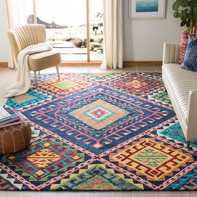 Blue Square Hand-Tufted Wool Accent Rug 9' x 9'