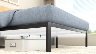 Queen Black Metal and Bamboo Platform Bed Frame with Slats